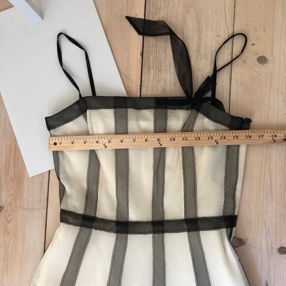 Ann Taylor LOFT EUC Women's Black Cream Embroidered Formal Dress Mesh Overlay 8 - Picture 6 of 8